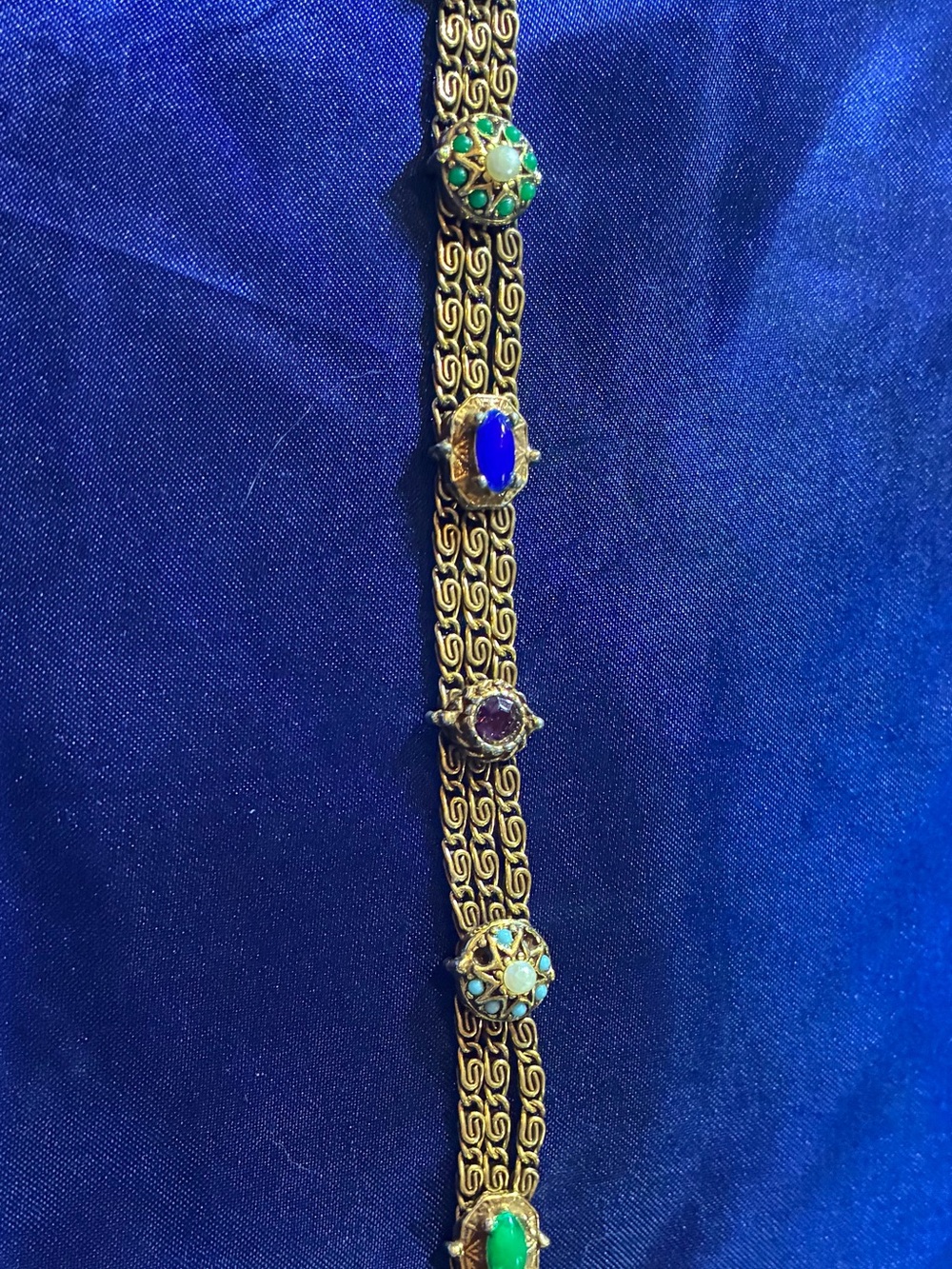 Gold-Tone Multi-Stone Floral Link Bracelet - Green, Blue & Purple Accents